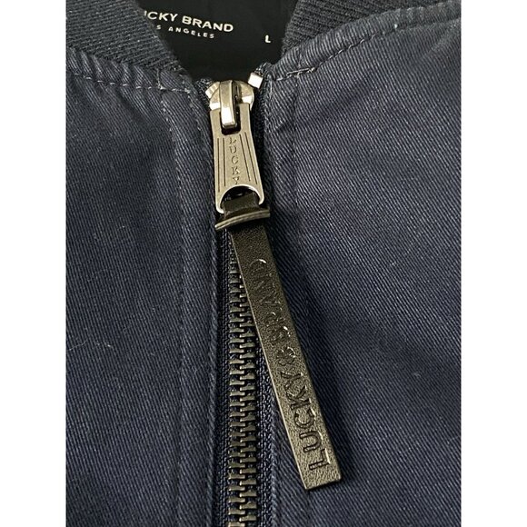 Lucky Brand Cotton Sherpa Lined Bomber Jacket Men’s L Full Zip Navy Blue - Picture 10 of 16